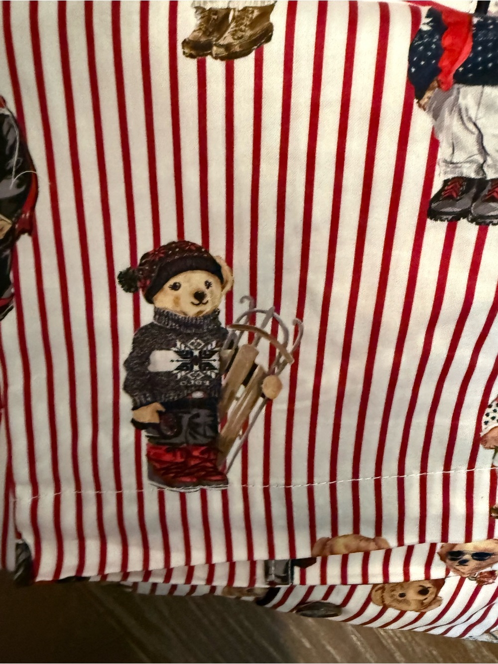 Polo by Ralph Lauren Red & White Striped Teddy Bear Satin Pajama Set - Picture 7 of 9